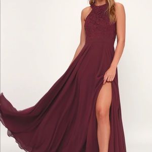 Lulus Picture Perfect Burgundy Lace Maxi Dress